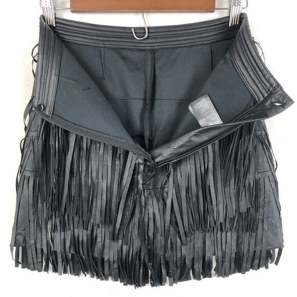 H&M DBlack Vegan Faux Suede Leather Tassel/Fringe Mini Skirt 2 XS 24" - Picture 5 of 13